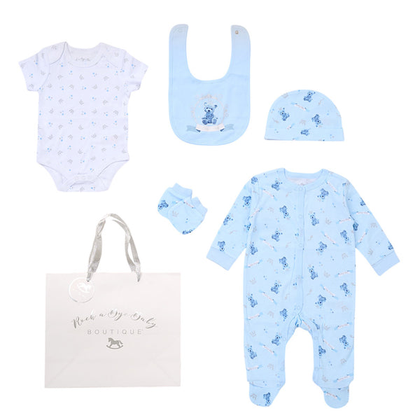 Babies Little Prince Bear Print 5PC Gift Set NB-6M