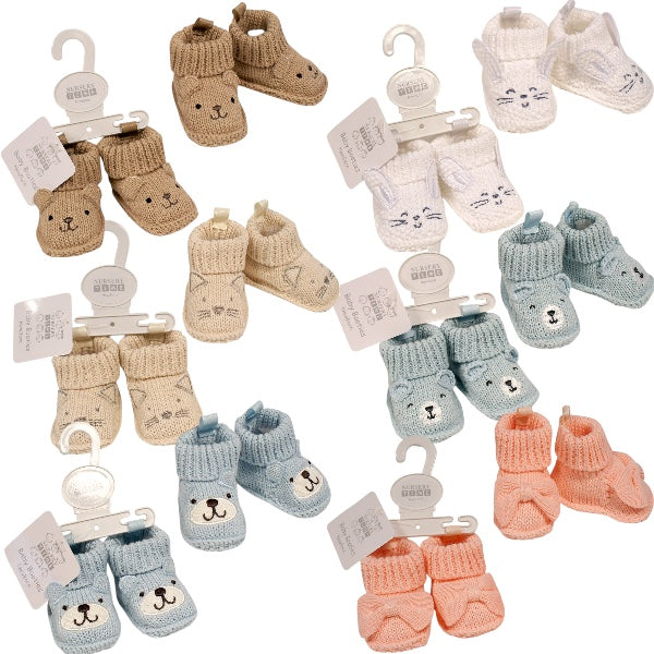 Knitted Baby Booties with Face Embroidery