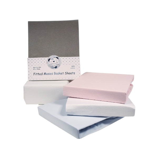 Moses Basket Cotton Sheets - Fitted - 2 Pack